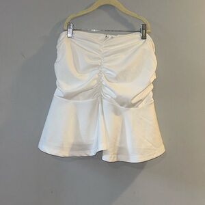 white skirt, bunches, stretchy, with v line